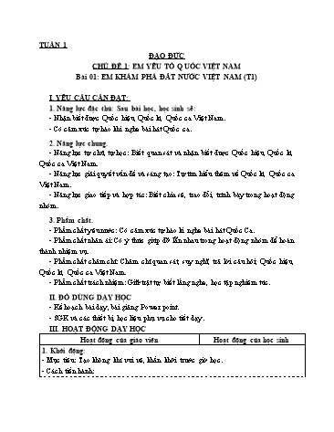 Giáo án Đạo Đức Lớp 3 (Cánh Diều) - Bài 1: Em khám phá đất nước Việt Nam (Tiết 1)