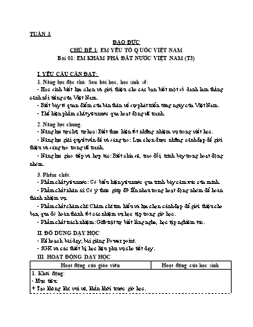 Giáo án Đạo Đức Lớp 3 (Cánh Diều) - Bài 1: Em khám phá đất nước Việt Nam (Tiết 3)