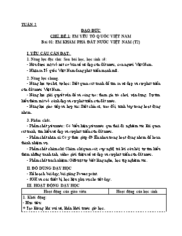 Giáo án Đạo Đức Lớp 3 (Cánh Diều) - Bài 1: Em khám phá đất nước Việt Nam (Tiết 2)