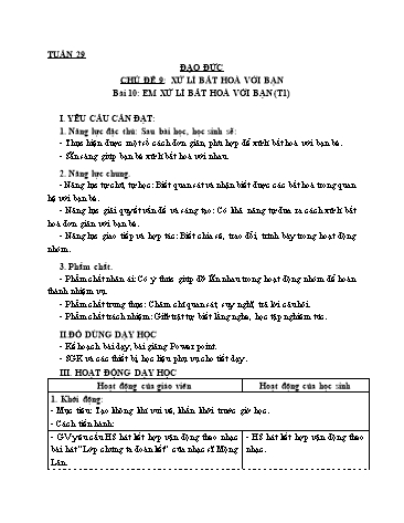 Giáo án Đạo Đức Lớp 3 (Cánh Diều) - Bài 10: Em xử lý bất hòa với bạn (Tiết 1)