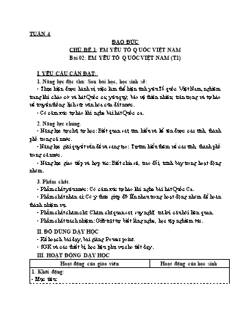 Giáo án Đạo Đức Lớp 3 (Cánh Diều) - Bài 2: Em yêu tổ quốc Việt Nam (Tiết 1)