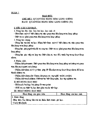 Giáo án Đạo Đức Lớp 3 (Cánh Diều) - Bài 3: Em quan tâm hàng xóm láng giềng (Tiết 1)