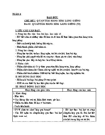 Giáo án Đạo Đức Lớp 3 (Cánh Diều) - Bài 3: Em quan tâm hàng xóm láng giềng (Tiết 3)