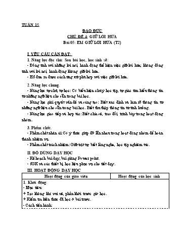 Giáo án Đạo Đức Lớp 3 (Cánh Diều) - Bài 5: Em giữ lời hứa (Tiết 2)