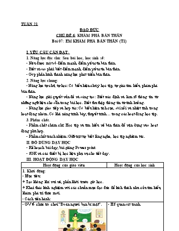 Giáo án Đạo Đức Lớp 3 (Cánh Diều) - Bài 7: Em khám phá bản thân (Tiết 1)