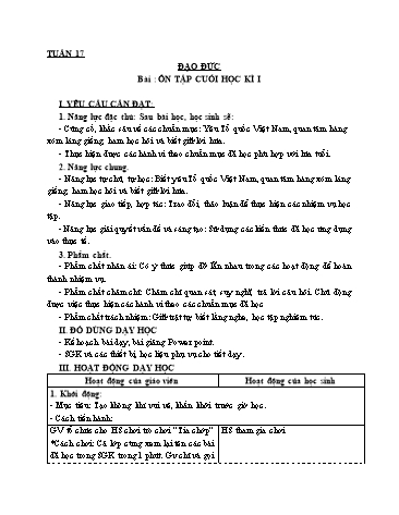 Giáo án Đạo Đức Lớp 3 (Cánh Diều) - Ôn tập cuối học kì I