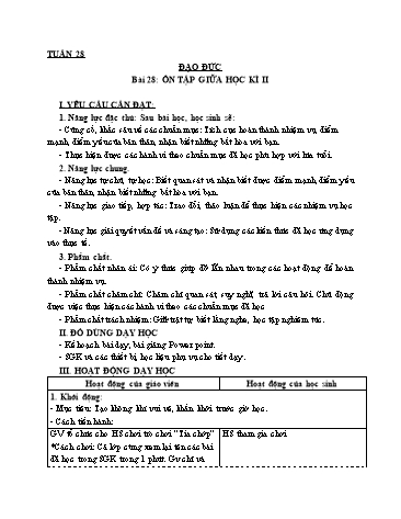 Giáo án Đạo Đức Lớp 3 (Cánh Diều) - Ôn tập giữa học kì II