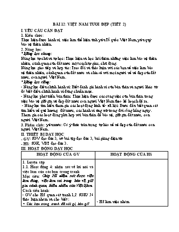 Giáo án Đạo Đức Lớp 3 (Chân Trời Sáng Tạo) - Bài 12: Việt Nam tươi đẹp (Tiết 2)