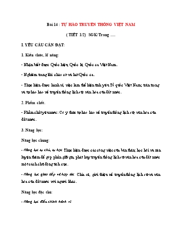 Giáo án Đạo Đức Lớp 3 (Chân Trời Sáng Tạo) - Bài 14: Tự hào truyền thống Việt Nam (Tiết 1)