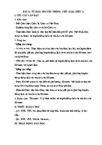 Giáo án Đạo Đức Lớp 3 (Chân Trời Sáng Tạo) - Bài 14: Tự hào truyền thống Việt Nam (Tiết 2)