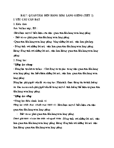 Giáo án Đạo Đức Lớp 3 (Chân Trời Sáng Tạo) - Bài 7: Quan tâm đến hàng xóm láng giềng (Tiết 2)