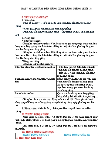 Giáo án Đạo Đức Lớp 3 (Chân Trời Sáng Tạo) - Bài 7: Quan tâm đến hàng xóm láng giềng (Tiết 3)