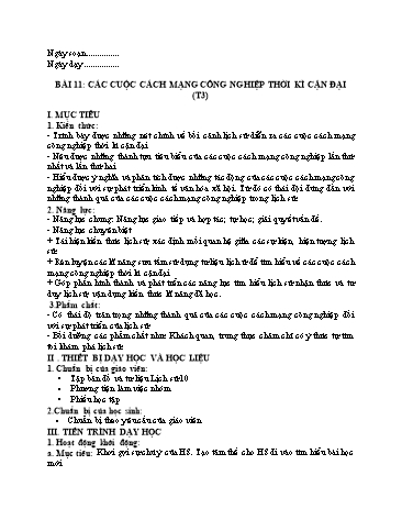 Giáo án Lịch Sử 10 (Chân Trời Sáng Tạo) - Bài 11: Các cuộc cách mạng công nghiệp thời kì cận đại (Tiết 3)