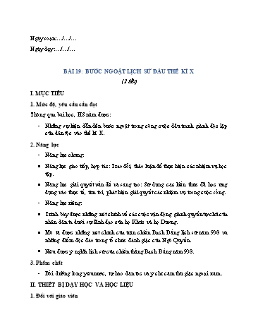 Giáo án Lịch Sử 6 (Chân Trời Sáng Tạo) - Bài 19: Bước ngoặt lịch sử đầu thế kỉ X