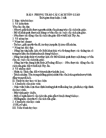 Giáo án Lịch Sử 7 (Chân Trời Sáng Tạo) - Bài 5: Phong trào Cải cách tôn giáo