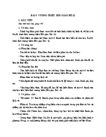 Giáo án Lịch Sử 7 (Chân Trời Sáng Tạo) - Bài 9: Vương triều Hồi giáo Đê-li