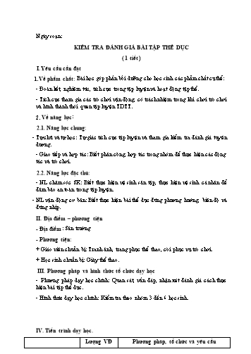 Giáo án Thể Dục Lớp 1 (Chân Trời Sáng Tạo) - Kiểm tra đánh giá bài tập thể dục
