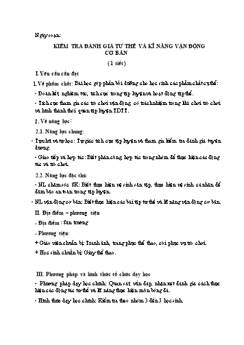 Giáo án Thể Dục Lớp 1 (Chân Trời Sáng Tạo) - Kiểm tra đánh giá tư thế và kĩ năng vận động cơ bản