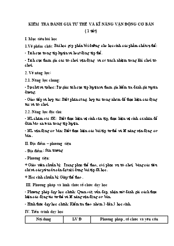 Giáo án Thể Dục Lớp 2 (Chân Trời Sáng Tạo) - Kiểm tra đánh giá tư thế và kĩ năng vận động cơ bản