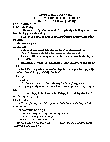 Giáo án Tin Học Lớp 3 (Cánh Diều) - Chủ đề A2, Bài 1: Thông tin và quyết định