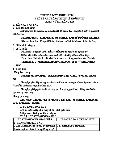 Giáo án Tin Học Lớp 3 (Cánh Diều) - Chủ đề A2, Bài 3: Xử lí thông tin