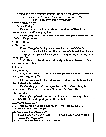 Giáo án Tin Học Lớp 3 (Cánh Diều) - Chủ đề F1, Bài 1: Làm việc theo từng bước