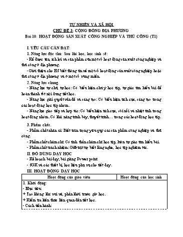 Giáo án Tự Nhiên Xã Hội 3 (Cánh Diều) - Bài 10: Hoạt động sản xuất công nghiệp và thủ công nghiệp (Tiết 1)