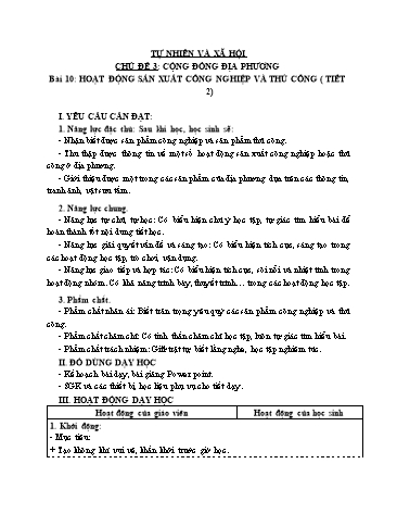 Giáo án Tự Nhiên Xã Hội 3 (Cánh Diều) - Bài 10: Hoạt động sản xuất công nghiệp và thủ công nghiệp (Tiết 2)