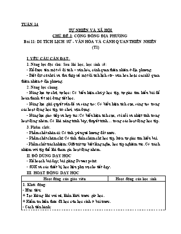 Giáo án Tự Nhiên Xã Hội 3 (Cánh Diều) - Bài 11: Di tích lịch sử – văn hóa và cảnh quan thiên thiên (Tiết 1)