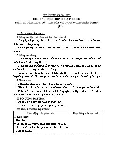 Giáo án Tự Nhiên Xã Hội 3 (Cánh Diều) - Bài 11: Di tích lịch sử – văn hóa và cảnh quan thiên thiên (Tiết 2)