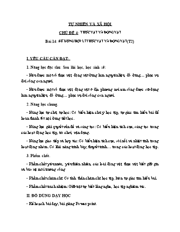 Giáo án Tự Nhiên Xã Hội 3 (Cánh Diều) - Bài 14: Sử dụng hợp lí thực vật và động vật (Tiết 2)