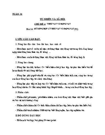 Giáo án Tự Nhiên Xã Hội 3 (Cánh Diều) - Bài 14: Sử dụng hợp lí thực vật và động vật (Tiết 1)