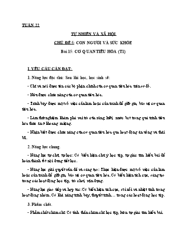 Giáo án Tự Nhiên Xã Hội 3 (Cánh Diều) - Bài 15: Cơ quan tiêu hóa (Tiết 1)