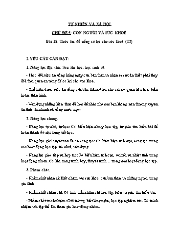 Giáo án Tự Nhiên Xã Hội 3 (Cánh Diều) - Bài 18: Thức ăn, đồ uống có lợi cho sức khỏe (Tiết 2)