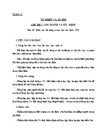 Giáo án Tự Nhiên Xã Hội 3 (Cánh Diều) - Bài 18: Thức ăn, đồ uống có lợi cho sức khỏe (Tiết 1)