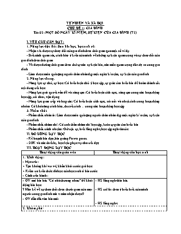 Giáo án Tự Nhiên Xã Hội 3 (Cánh Diều) - Bài 2: Một số ngày kỉ niệm, sự kiện gia đình (Tiết 2)