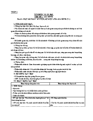 Giáo án Tự Nhiên Xã Hội 3 (Cánh Diều) - Bài 2: Một số ngày kỉ niệm, sự kiện gia đình (Tiết 1)