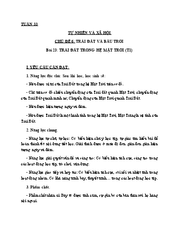 Giáo án Tự Nhiên Xã Hội 3 (Cánh Diều) - Bài 23: Trái Đất trong hệ Mặt Trời (Tiết 1)