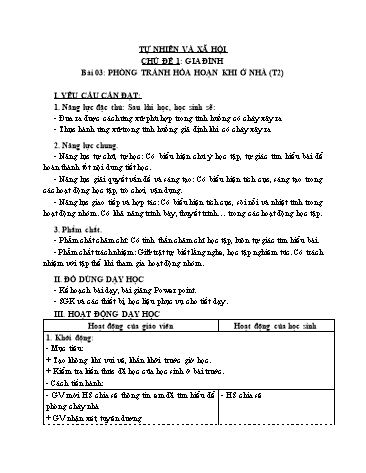 Giáo án Tự Nhiên Xã Hội 3 (Cánh Diều) - Bài 3: Phòng tránh hỏa hoạn khi ở nhà (Tiết 2)