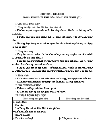 Giáo án Tự Nhiên Xã Hội 3 (Cánh Diều) - Bài 3: Phòng tránh hỏa hoạn khi ở nhà (Tiết 1)