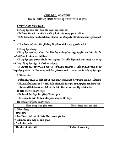 Giáo án Tự Nhiên Xã Hội 3 (Cánh Diều) - Bài 4: Giữ vệ sinh xung quanh nhà ở (Tiết 1)