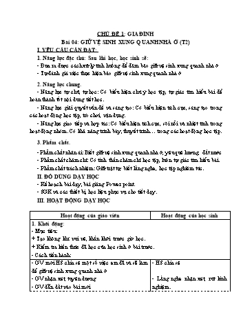 Giáo án Tự Nhiên Xã Hội 3 (Cánh Diều) - Bài 4: Giữ vệ sinh xung quanh nhà ở (Tiết 2)