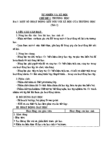 Giáo án Tự Nhiên Xã Hội 3 (Cánh Diều) - Bài 5: Một số hoạt động kết nối với xã hội của trường học (Tiết 2