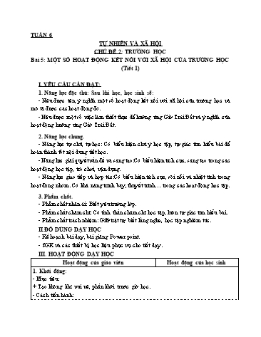 Giáo án Tự Nhiên Xã Hội 3 (Cánh Diều) - Bài 5: Một số hoạt động kết nối với xã hội của trường học (Tiết 1)