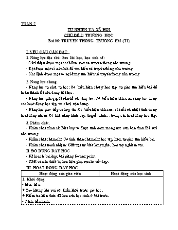 Giáo án Tự Nhiên Xã Hội 3 (Cánh Diều) - Bài 6: Truyền thống trường em (Tiết 1)