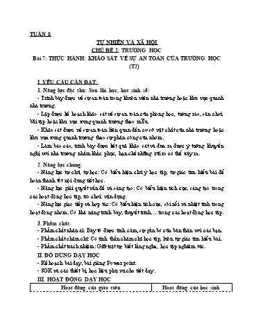 Giáo án Tự Nhiên Xã Hội 3 (Cánh Diều) - Bài 7: Thực hành Khảo sát về sự an toàn của trường học (Tiết 2)