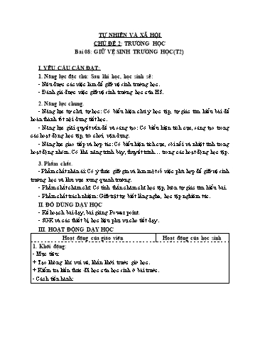 Giáo án Tự Nhiên Xã Hội 3 (Cánh Diều) - Bài 8: Giữ vệ sinh trường học (Tiết 2)