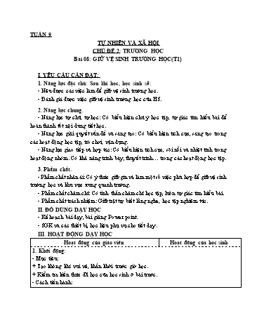 Giáo án Tự Nhiên Xã Hội 3 (Cánh Diều) - Bài 8: Giữ vệ sinh trường học (Tiết 1)