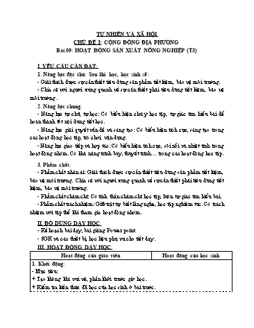 Giáo án Tự Nhiên Xã Hội 3 (Cánh Diều) - Bài 9: Hoạt động sản xuất nông nghiệp (Tiết 3)