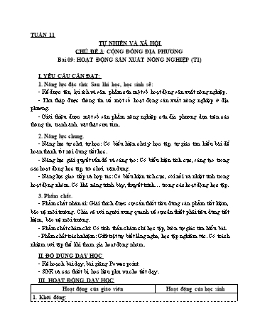 Giáo án Tự Nhiên Xã Hội 3 (Cánh Diều) - Bài 9: Hoạt động sản xuất nông nghiệp (Tiết 1)